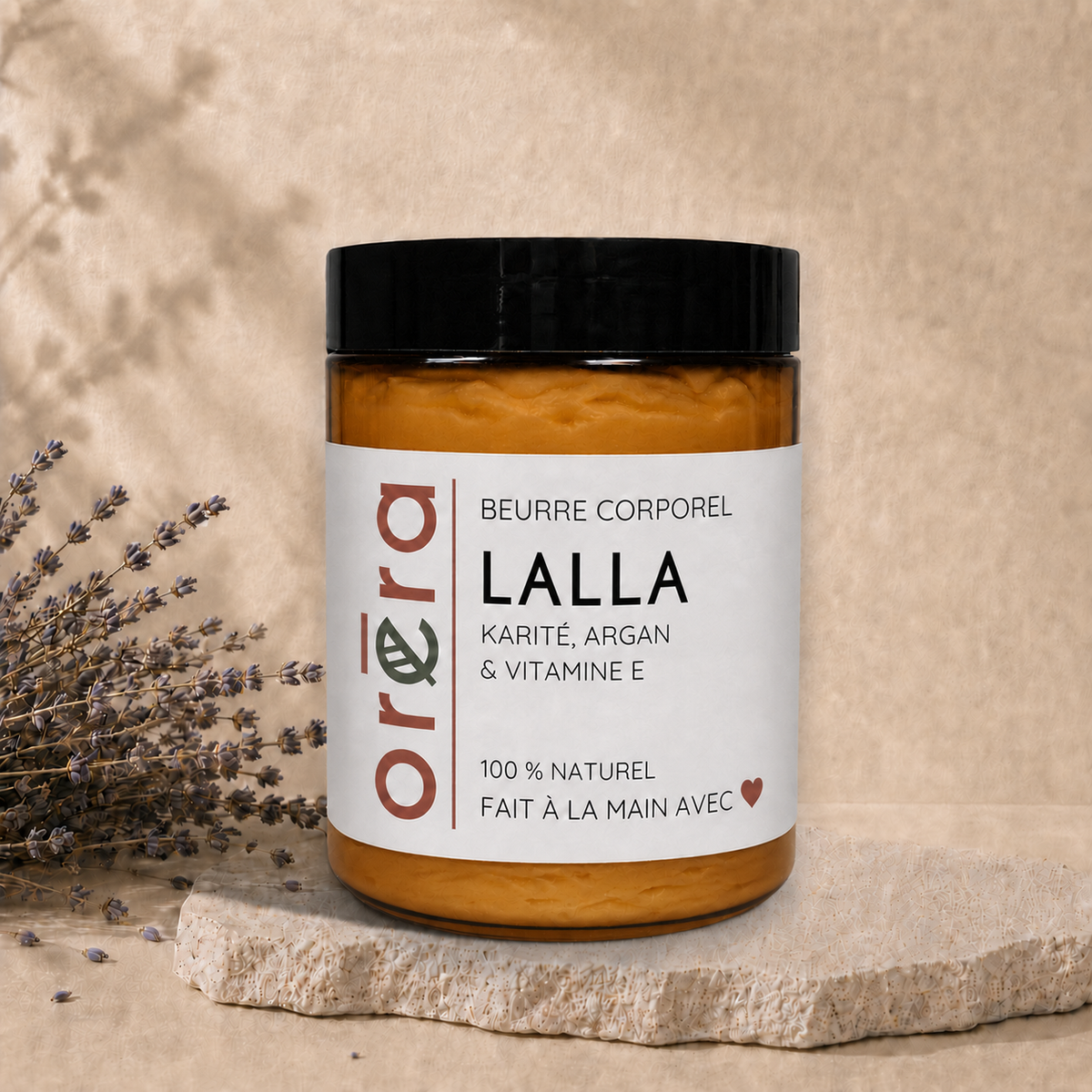 Pot de beurre corporel fouetté LALLA à l'argan et karité, ORÉRA, éco-luxe naturel fabriqué au Québec sans cruauté.