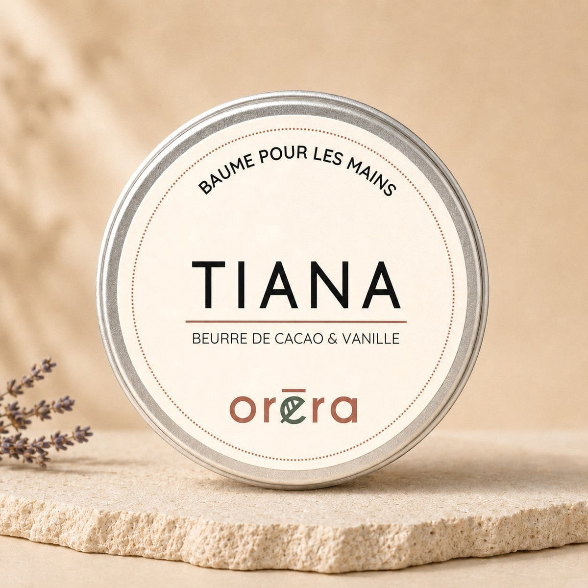 Baume pour les mains TIANA beurre de cacao et vanille ORÉRA éco-luxe naturel fabriqué au Québec sans cruauté.