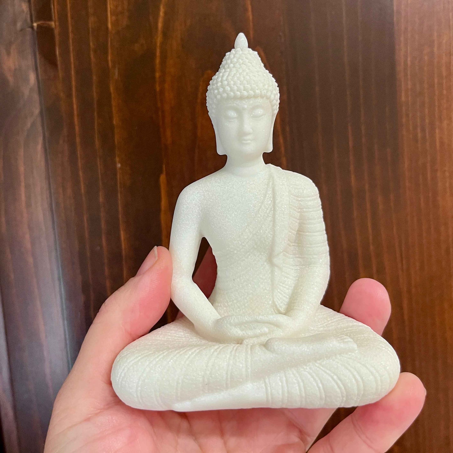 Statuette sirène Bouddha blanche en résine, éco-luxe naturel, produits artisanaux québécois, fabriquée au Québec sans.