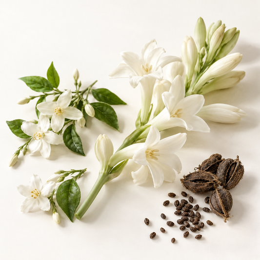 Bougie en pot de verre blanc mat avec label oréra, ambiance élégante et naturelle.