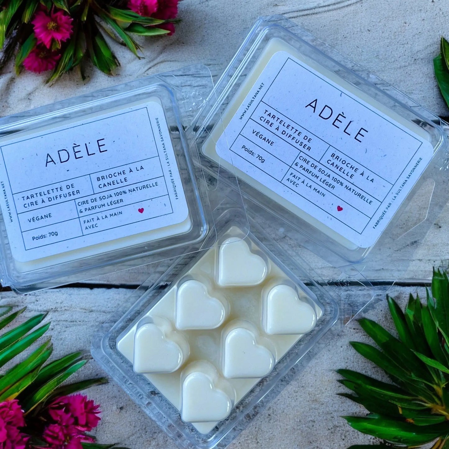 Fondant de cire Adèle cannelle cœur blanc éco-luxe naturel fabriqué au Québec sans cruauté.