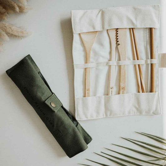 Set de couverts de voyage en bambou avec étui