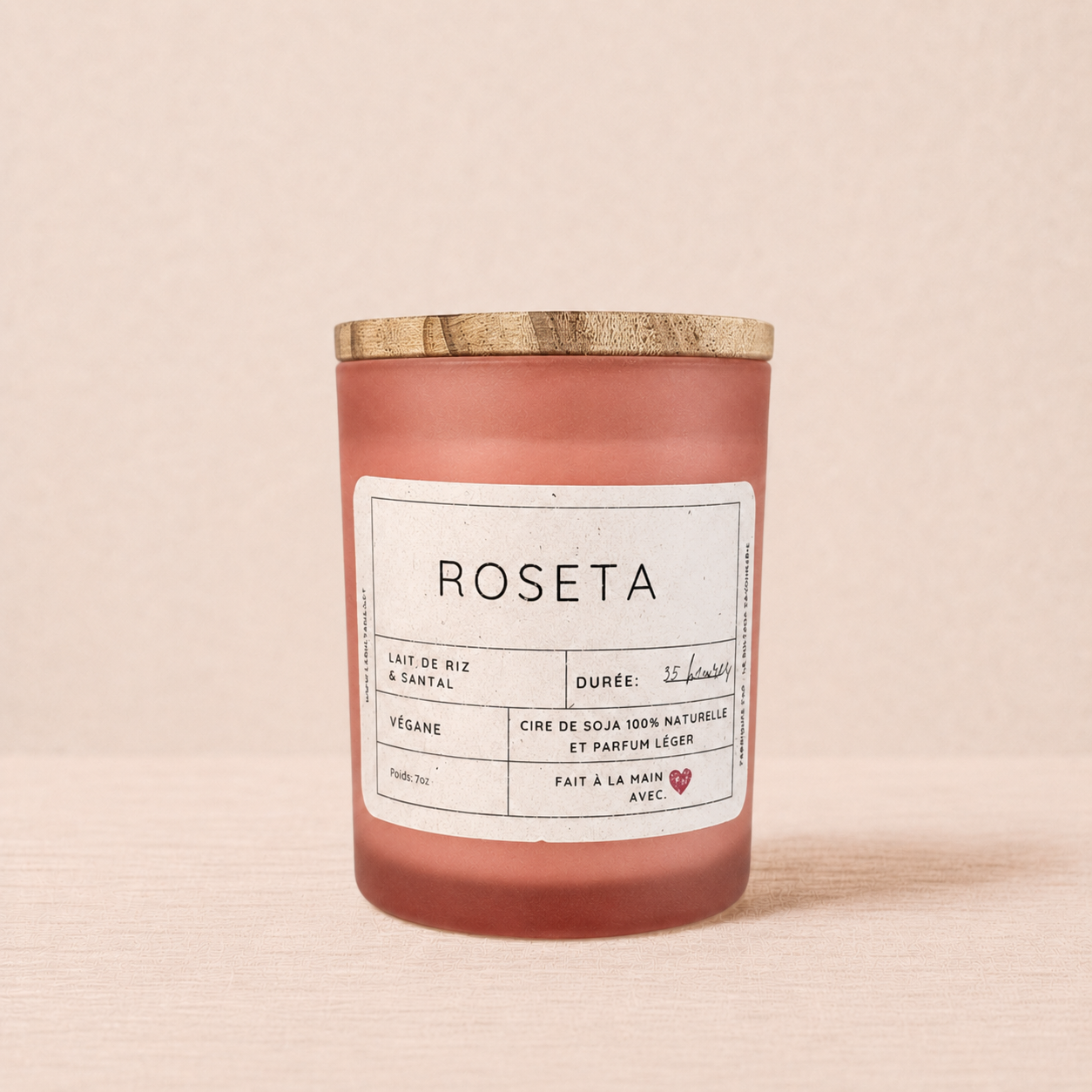 Bougie ORÉRA lait de riz et santal 7oz verre mat pêche éco-luxe naturel fabriqué au Québec sans cruauté.
