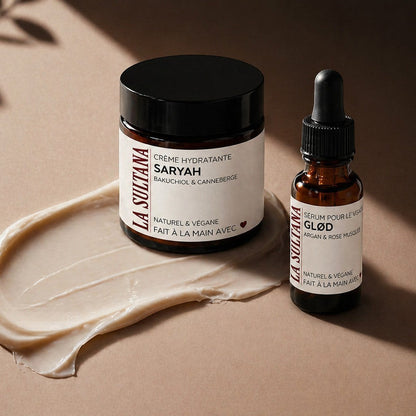 Sérum et crème hydratante ORÉRA éco-luxe naturel, soin visage artisanal fabriqué au Québec sans cruauté.