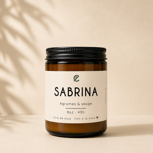 Bougie de soya ORÉRA SABRINA agrumes et sauge, éco-luxe naturel, fabriqué au Québec, sans cruauté.