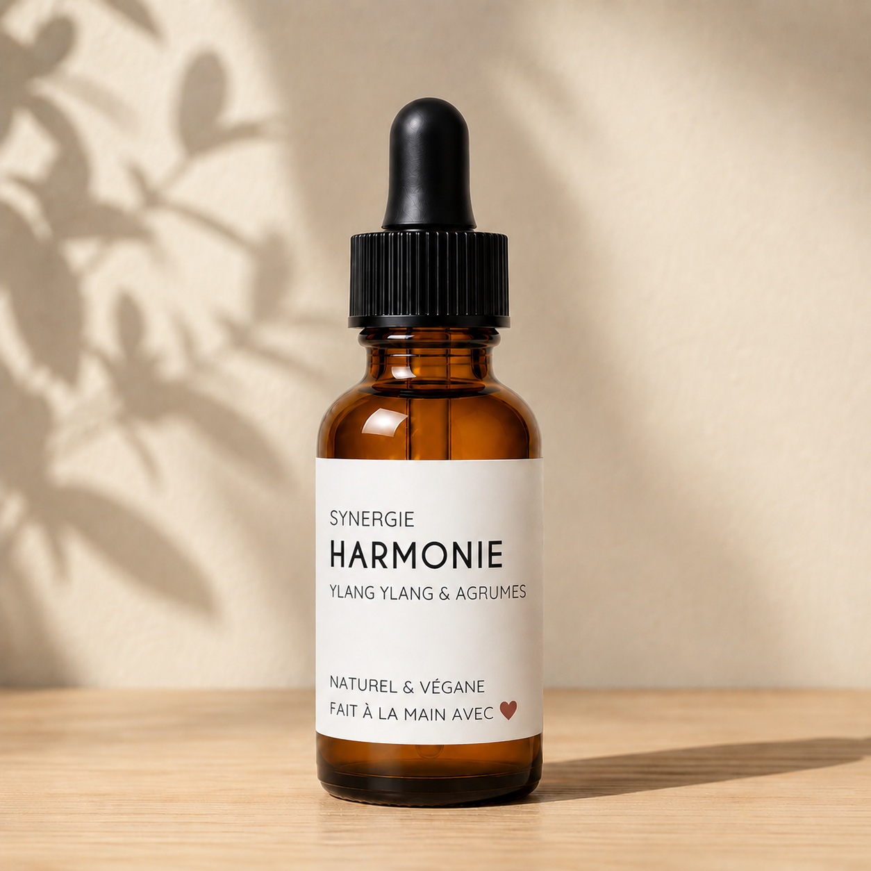 Flacon en verre brun 15 ml ORÉRA Synergie Harmonie éco-luxe naturel Québec sans cruauté.