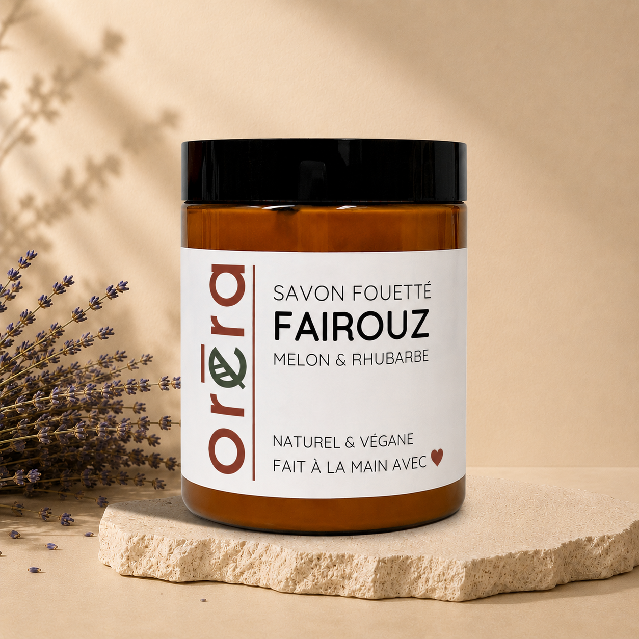 Pot de lotion hydratante FAIROUZ melon & rhubarbe ORÉRA éco-luxe naturel québécois sans cruauté.