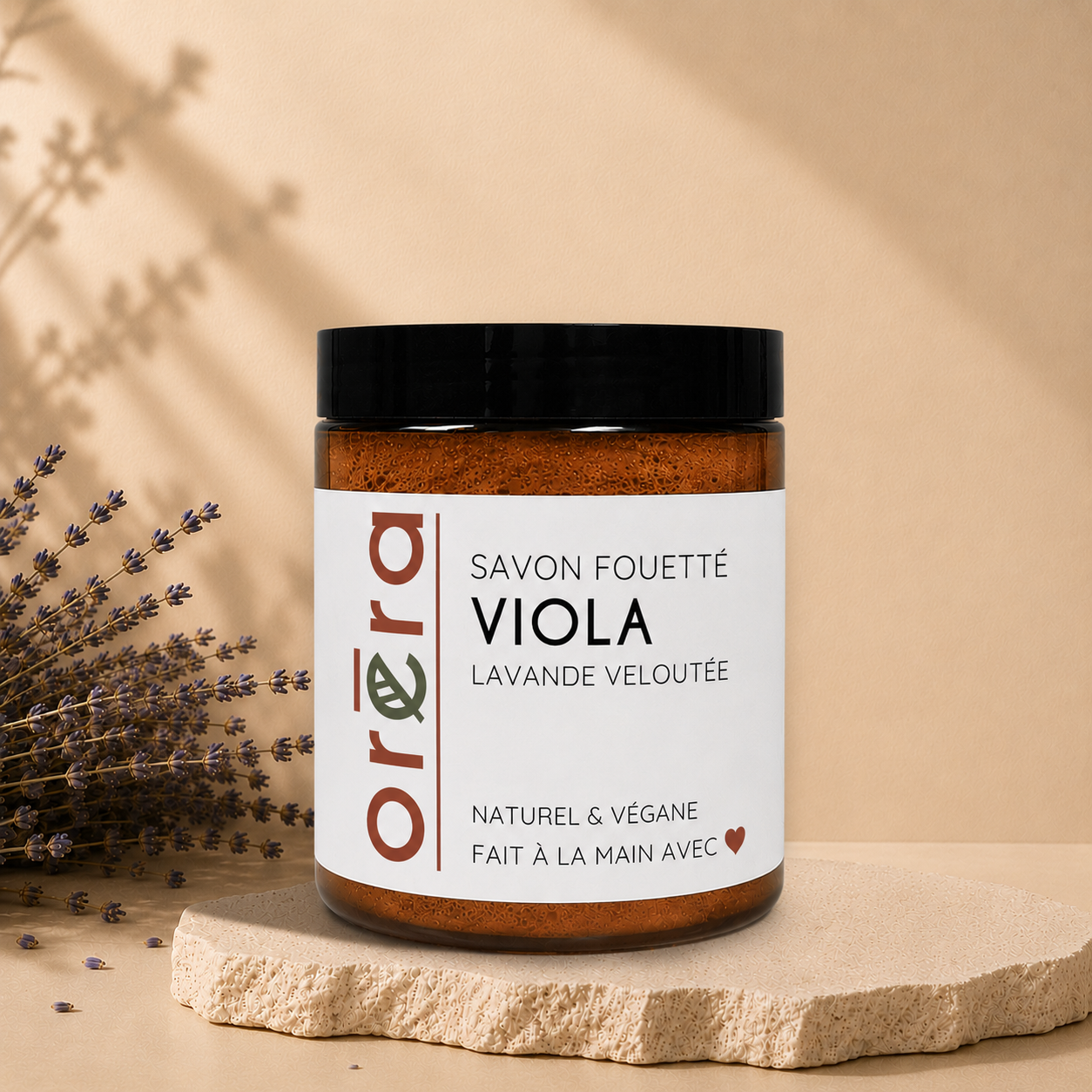 Savon fouetté ORÉRA VIOLA lavande, soin naturel, éco-luxe québécois, sans cruauté, fait main.