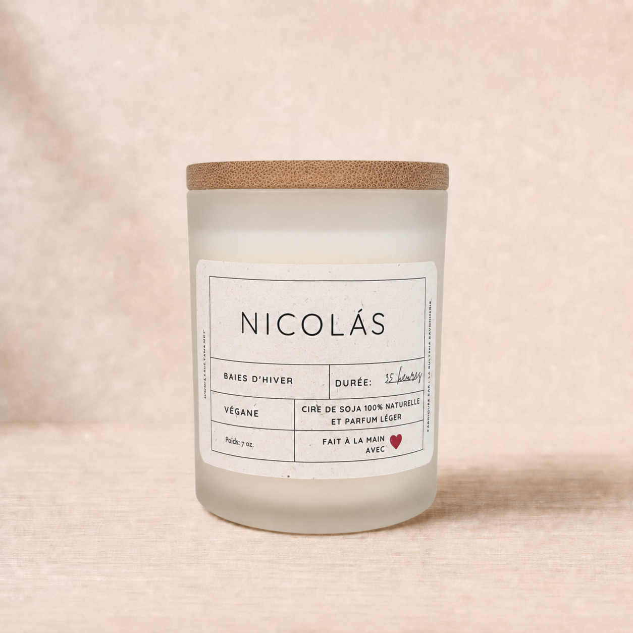 Bougie ORÉRA baies d'hiver 7oz verre givré éco-luxe naturel fabriqué au Québec sans cruauté.