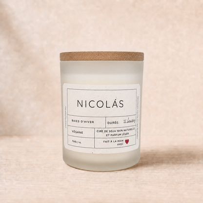 Bougie ORÉRA baies d'hiver 7oz verre givré éco-luxe naturel fabriqué au Québec sans cruauté.