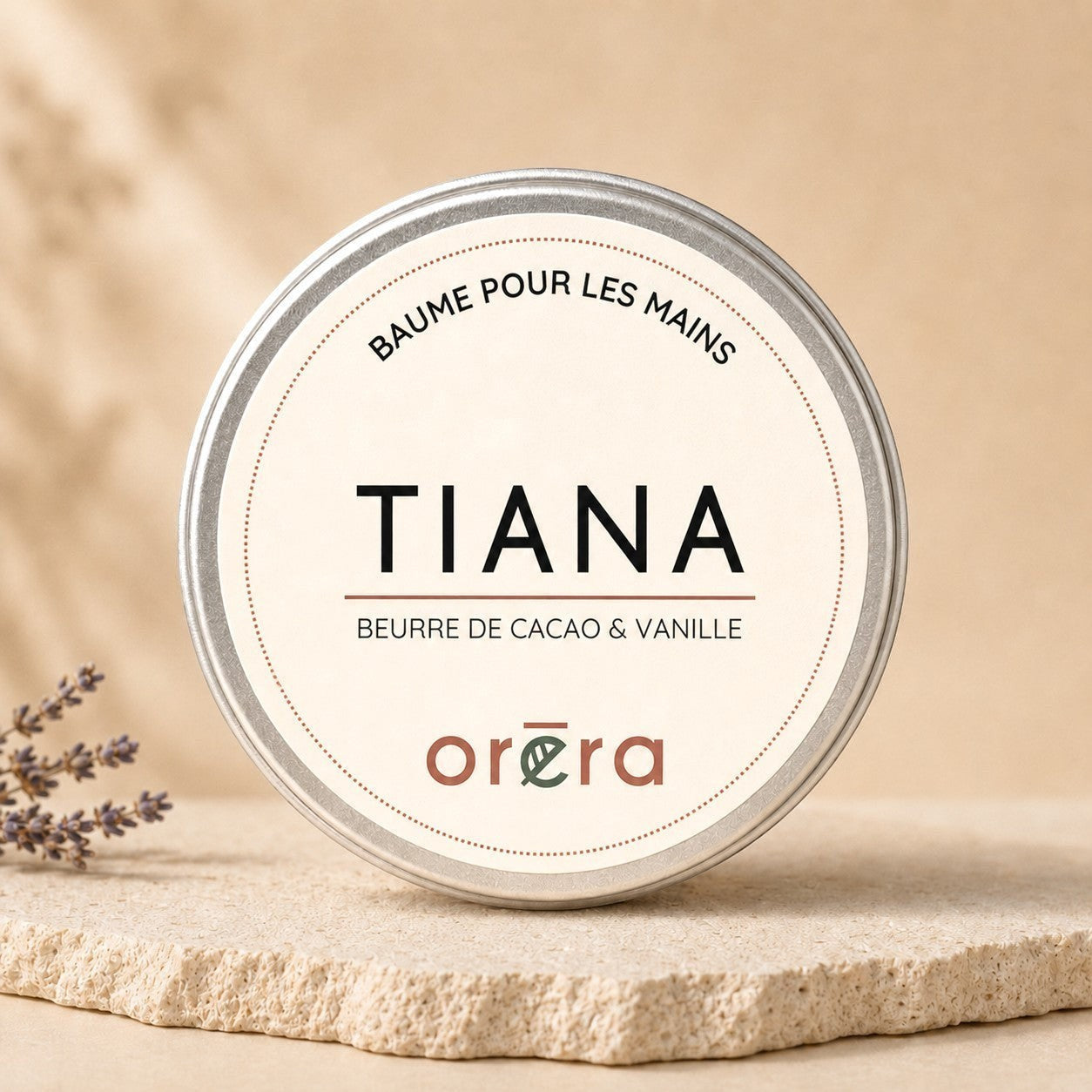 Baume pour les mains TIANA beurre de cacao et vanille ORÉRA éco-luxe naturel fabriqué au Québec sans cruauté.