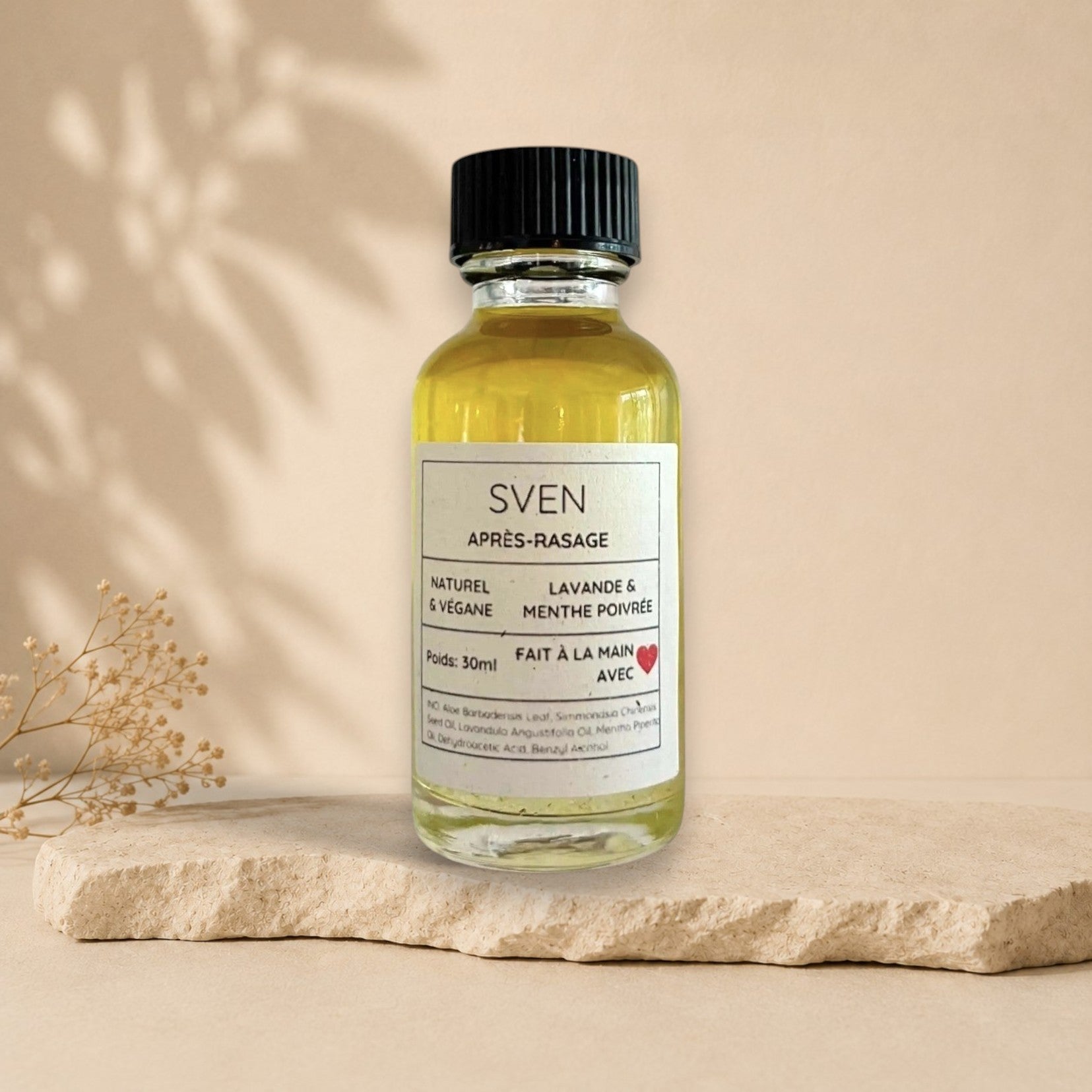 Lotion après-rasage SVEN lavande et menthe poivrée ORÉRA en verre, éco-luxe naturel, fabriqué au Québec sans cruauté.