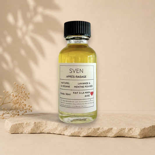 Lotion après-rasage SVEN lavande et menthe poivrée ORÉRA en verre, éco-luxe naturel, fabriqué au Québec sans cruauté.