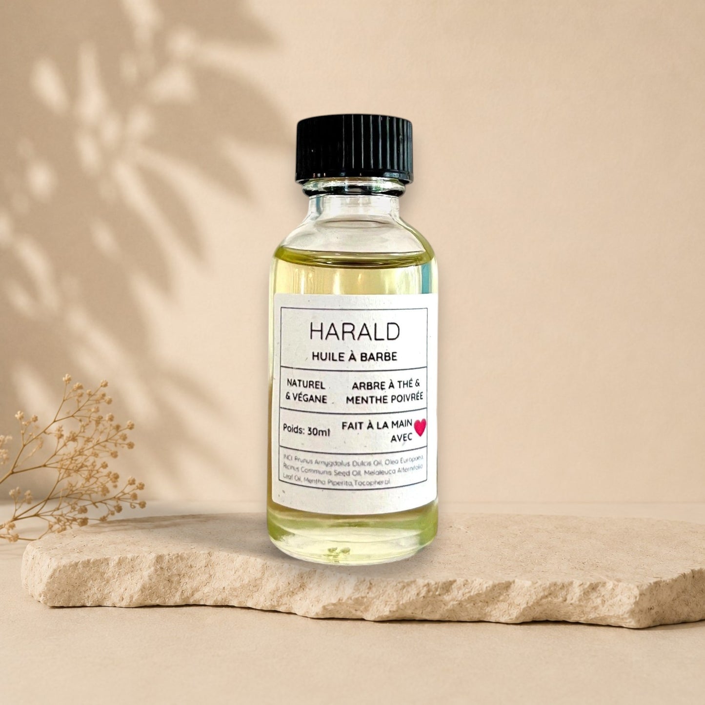 Huile à barbe HARALD arbre à thé et menthe poivrée ORÉRA éco-luxe naturel fabriqué au Québec sans cruauté.