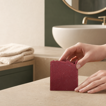 Savon au lait de chèvre rose vanillée ORÉRA, éco-luxe naturel, soins naturels, fabriqué au Québec, sans cruauté.