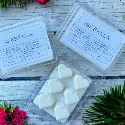 Fondant de cire cœur ISABELLA genévrier bois sombres éco-luxe naturel fabriqué au Québec sans cruauté.