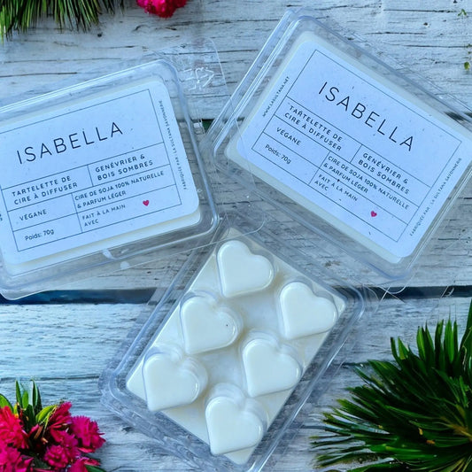 Fondant de cire cœur ISABELLA genévrier bois sombres éco-luxe naturel fabriqué au Québec sans cruauté.