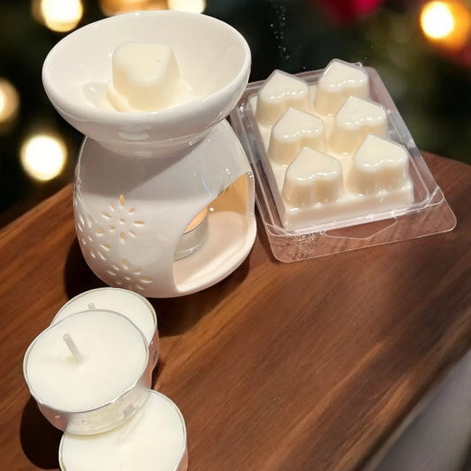 Diffuseur en céramique ORÉRA blanc avec cubes de cire éco-luxe naturel fabriqué au Québec sans cruauté.