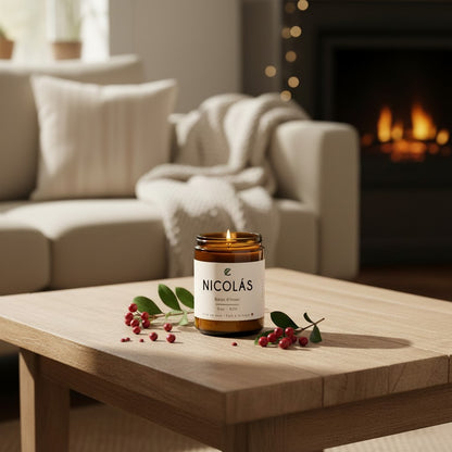 Bougie de soya ORÉRA baies d'hiver, éco-luxe naturel, produit artisanal québécois, sans cruauté, décoration intérieure.