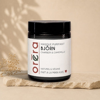 Masque visage purifiant BJÖRN charbon camomille ORÉRA éco-luxe naturel québécois sans cruauté.