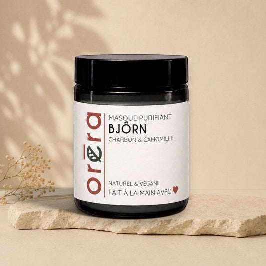 Masque visage purifiant BJÖRN charbon camomille ORÉRA éco-luxe naturel québécois sans cruauté.