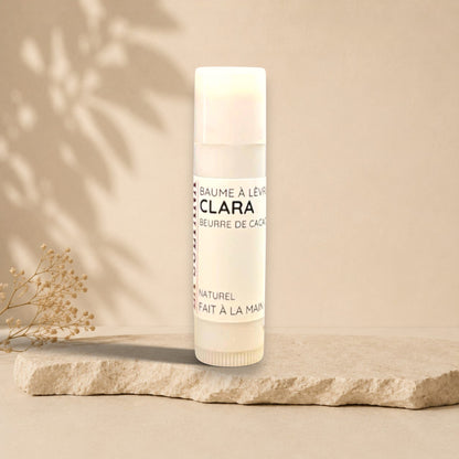 Baume à lèvres naturel CLARA beurre de cacao et karité ORÉRA éco-luxe fabriqué au Québec sans cruauté.
