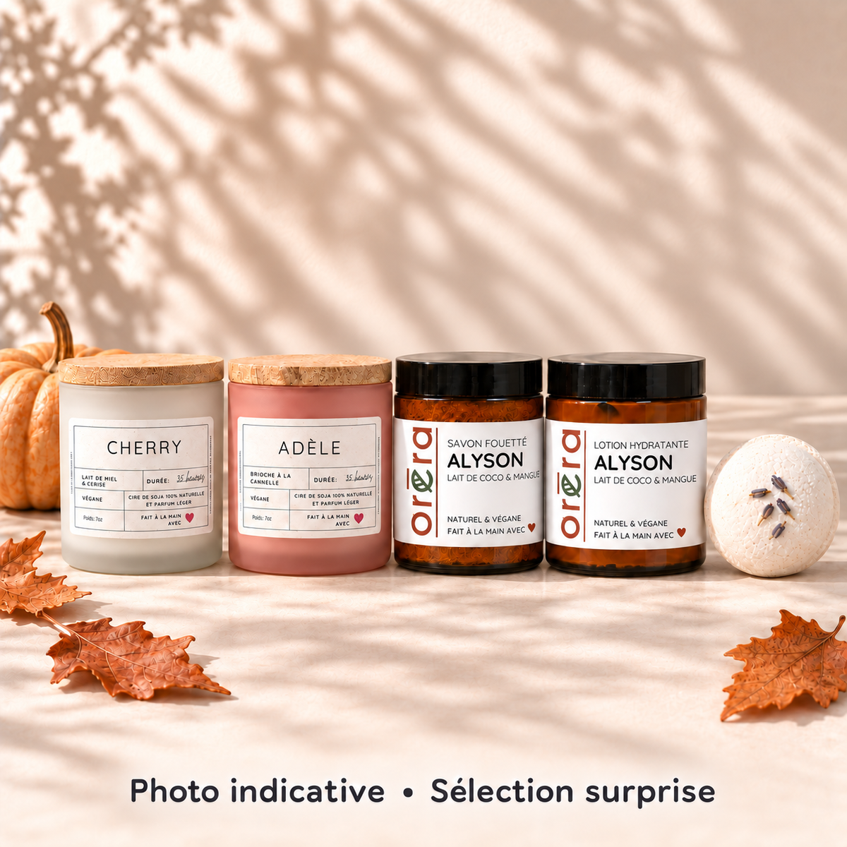 Ensemble surprise Spooky Fruité, visuel ADÈLE et CHERRY — photo indicative; fragrances et contenants variables.