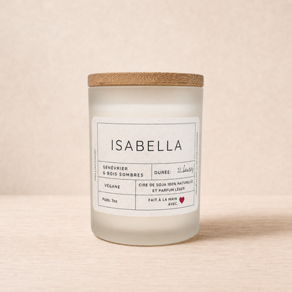 Bougie ORÉRA en verre mat avec couvercle en bois, éco-luxe naturel, fabriqué au Québec, sans cruauté.