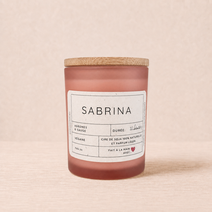 Bougie ORÉRA 7oz en verre mat rose avec couvercle liège, éco-luxe naturel, fabriqué au Québec, sans cruauté, soins naturels, .
