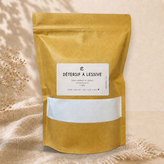 Détersif à lessive en poudre ORÉRA éco-luxe naturel, écologique et sans cruauté, fabriqué au Québec.