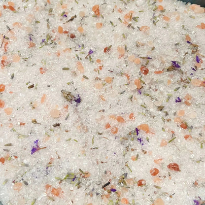 Sels botaniques ORÉRA lavande et myosotis, éco-luxe naturel, artisanal québécois, soins naturels sans cruauté.