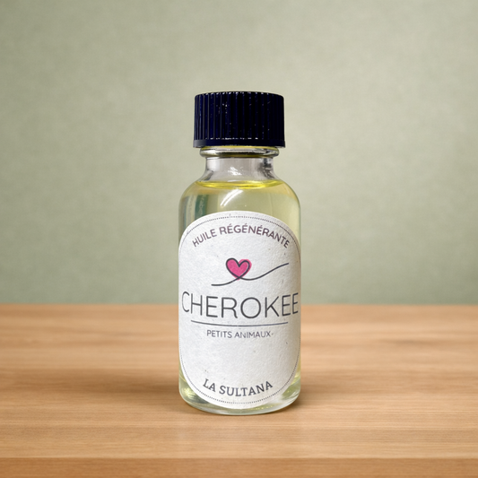 Huile régénérante CHEROKEE pour chien, ORÉRA éco-luxe naturel, soins naturels fabriqué au Québec sans cruauté.