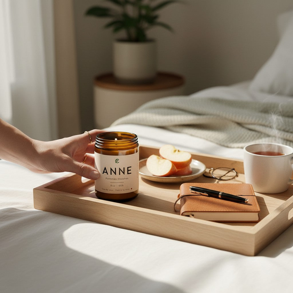 Bougie de soya ORÉRA pommes fraîches éco-luxe naturel fabriqué au Québec sans cruauté.