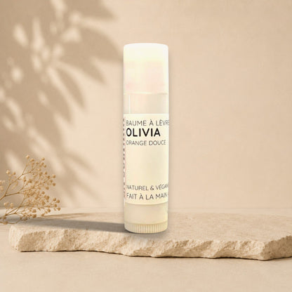 Baume à lèvres OLIVIA karité et orange douce ORÉRA éco-luxe naturel fabriqué au Québec sans cruauté.