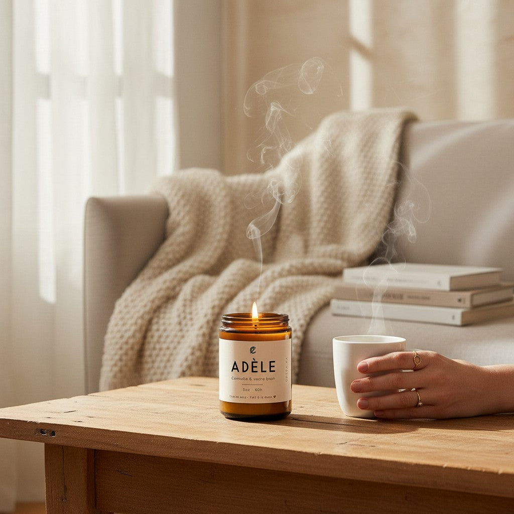 Bougie de soya ADÈLE cannelle et sucre brun ORÉRA éco-luxe naturel fabriqué au Québec sans cruauté.