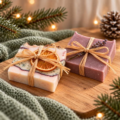 Idée cadeau avec les savons SOPHIE et SYLVIA vendus séparément, décorations et accessoires non inclus.