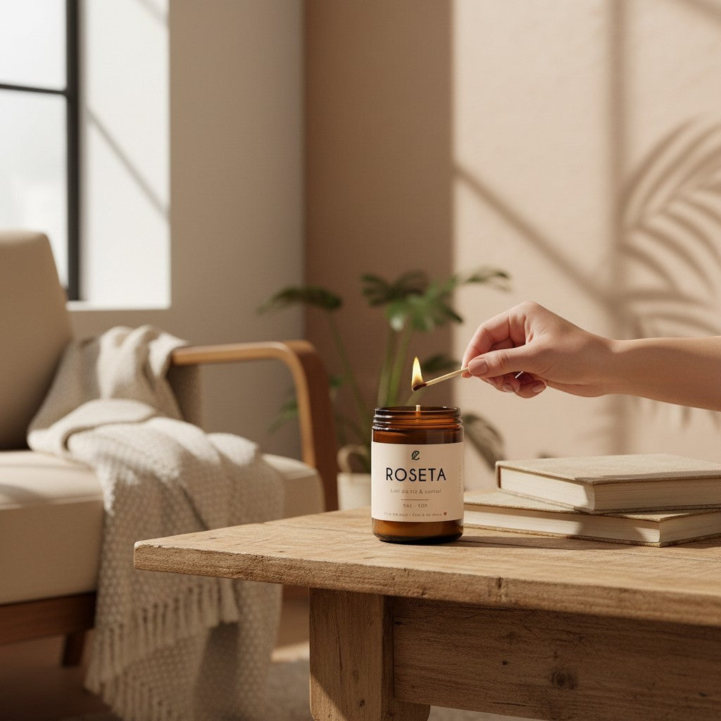 Bougie de soya ORÉRA ROSETA lait de riz et santal, éco-luxe naturel, fabriqué au Québec, sans cruauté.