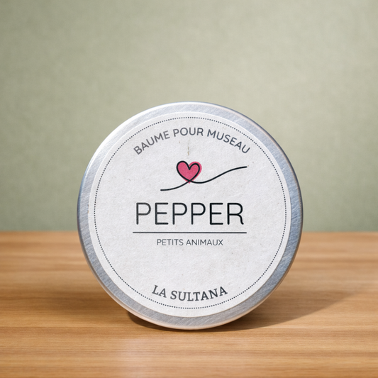 Baume pour museau PEPPER ORÉRA éco-luxe naturel, produits artisanaux québécois, soin naturel sans cruauté.