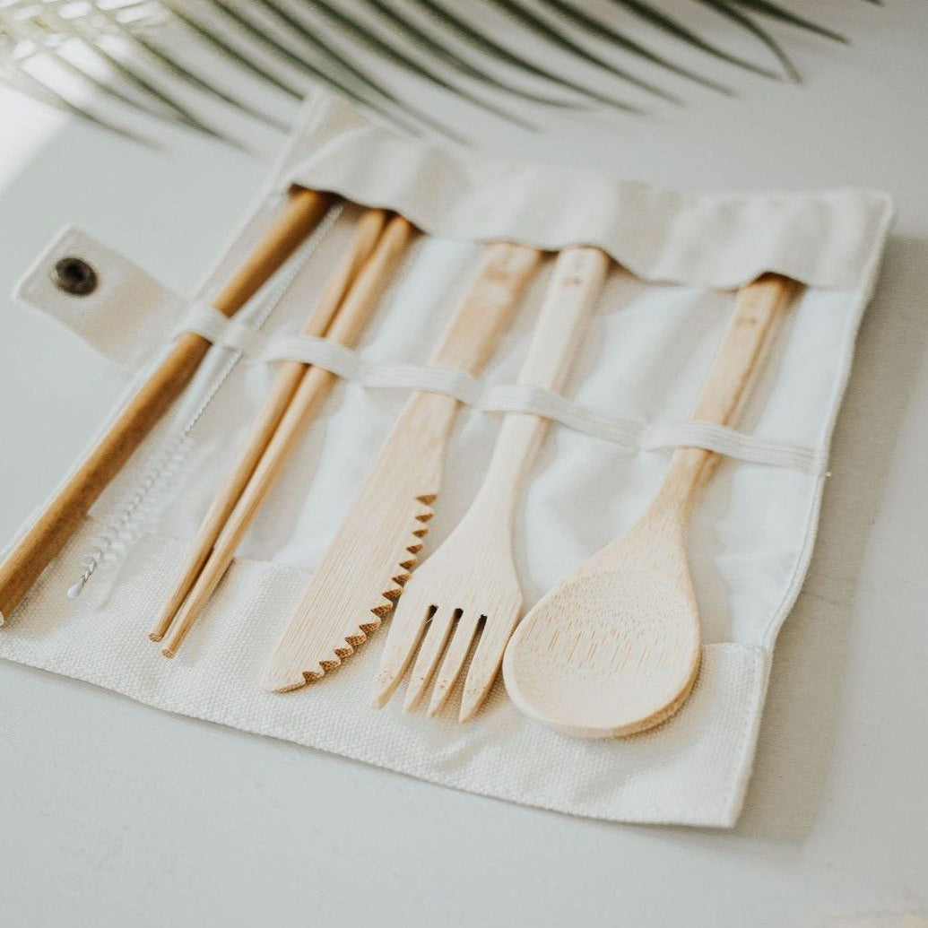 Travel Bamboo Utensil Set With Pouch